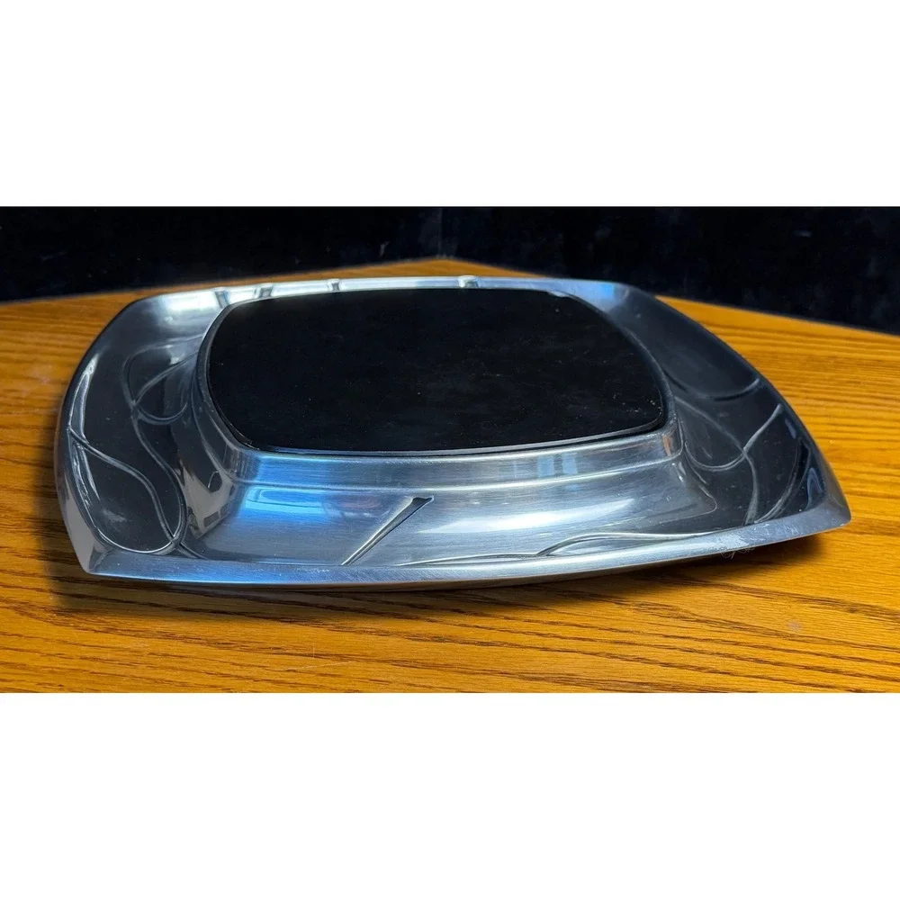 Lenox Metal and Stone Square Serving Tray Trivet: Two Piece Set, Silver/Black